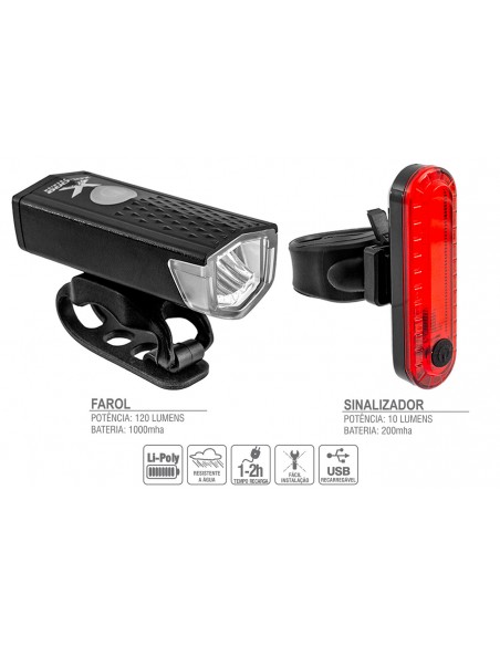 Kit farol recarregável USB 120/10 lúmens - X-plore