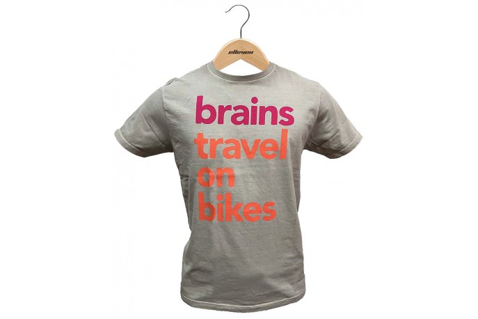 Camiseta Casual Brains Travel on Bikes Cinza Claro - Elleven