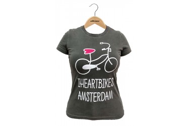 Camiseta Casual Feminina "I Heart Bikes Amsterdam" Cinza Escuro - Elleven