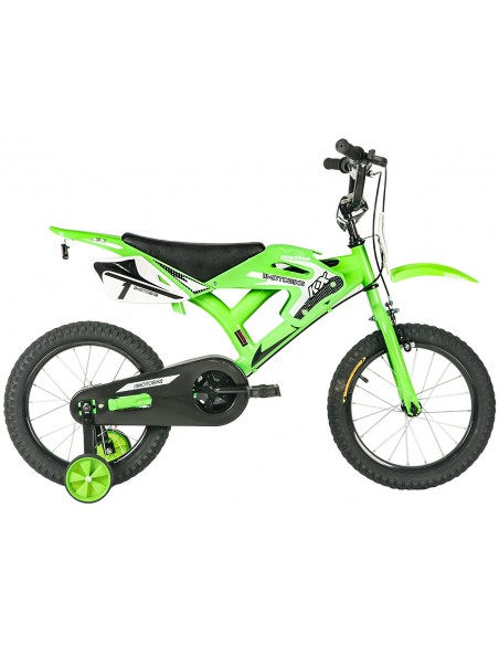 Bicicleta aro 16 KX Verde Preta moto bike Kawasaki