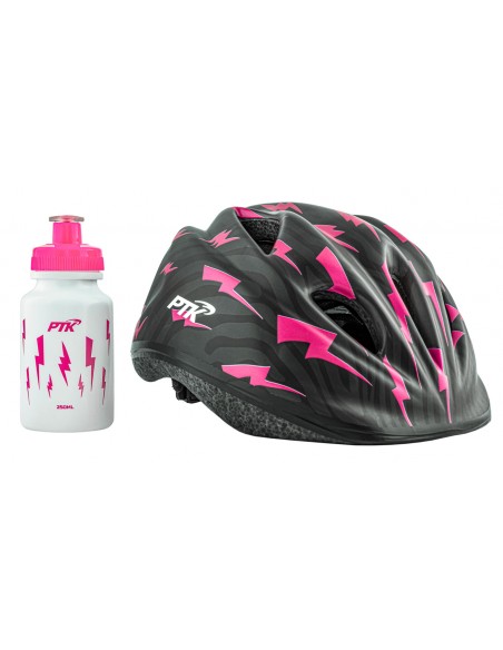 Capacete Ciclista Infantil com regulagem + Squeeze 250ml modelo Raio Rosa - PTK