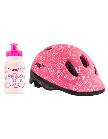 Capacete Ciclista Infantil com regulagem + Squeeze 250ml modelo Sky Rosa - PTK