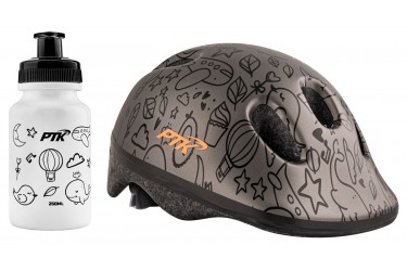 Capacete Ciclista Infantil Baby com regulagem + Squeeze 250ml modelo Sky Grafite - PTK