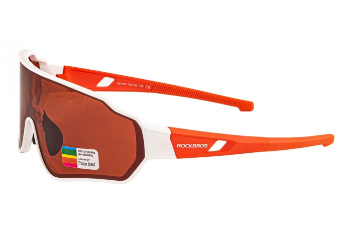 Óculos para ciclistas com lente polarizada Branco/Vermelho - Rockbros