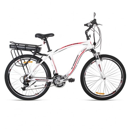 Bicicleta Elétrica E-City Alumínio Branca 21V V-Brake - E-Totem