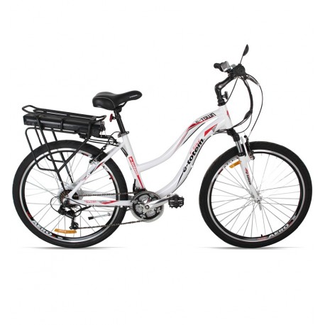 Bicicleta Elétrica E-Town Alumínio Branco 21V V-Brake - E-Totem